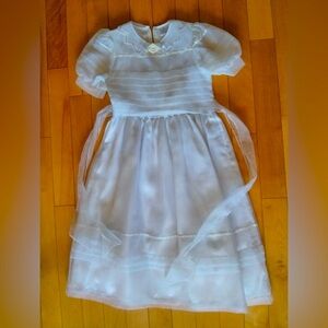 Elegant White First Communion Dress with Sheer Sleeves